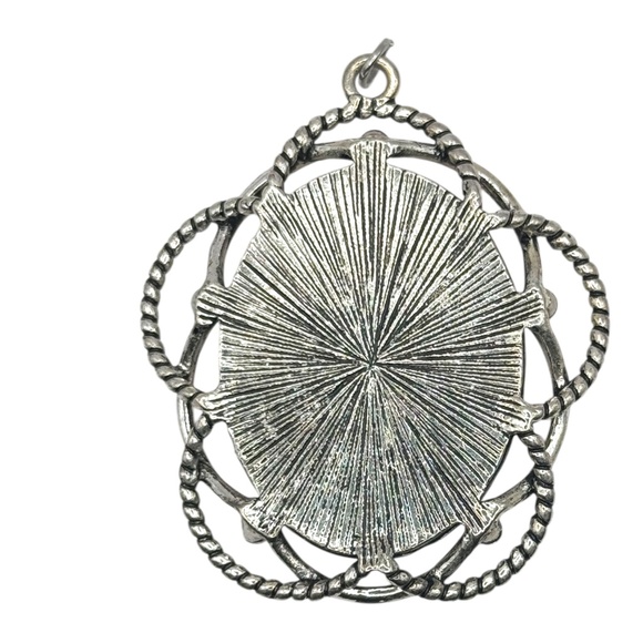 Oval White Howlite Turquoise Pendant With Silver-Tone Rope & Filigree Frame - Picture 3 of 6